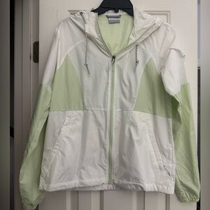 Women's Light Green & White Hooded Bomber Jacket